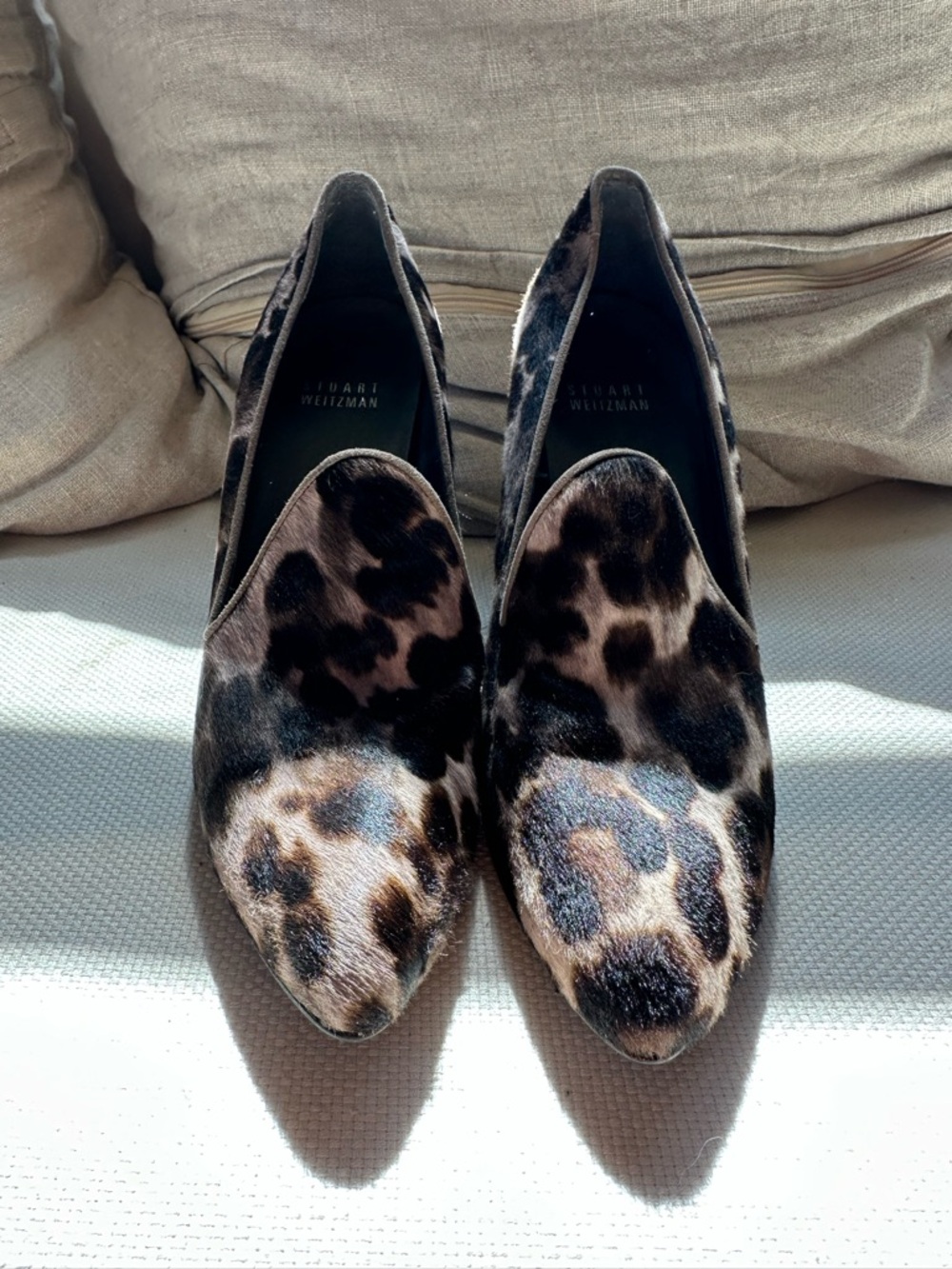 Stuart Weitzman Leopard Haircalf Slip-On Loafers in Brown and Black